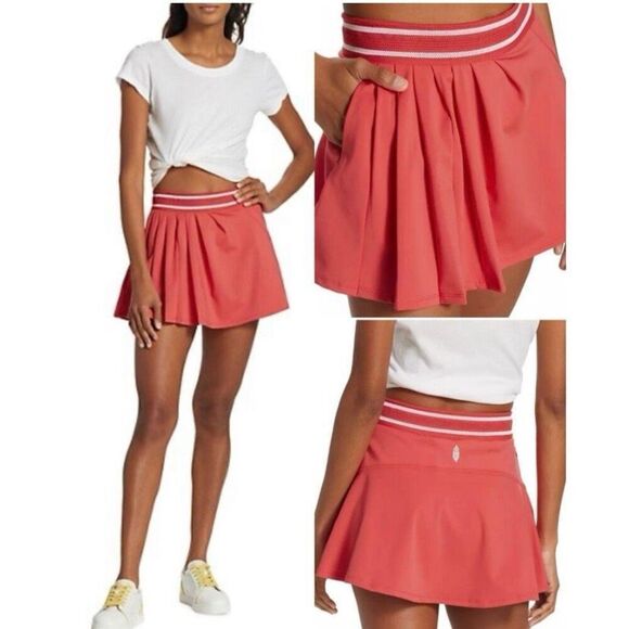 Free People Red Round Robin Pleated Athletic Tennis Skort NWT Size Small - Picture 1 of 7